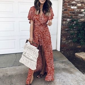 Red + White Skort Maxi Dress